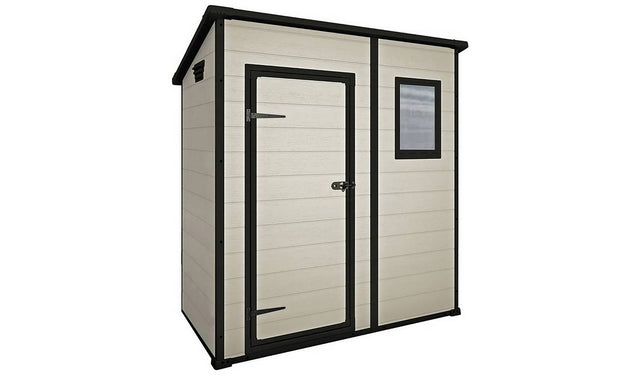 Keter Manor Pent 6x4ft Durable Resin Outdoor Garden Storage Shed with Window and Padlockable Door - Brown