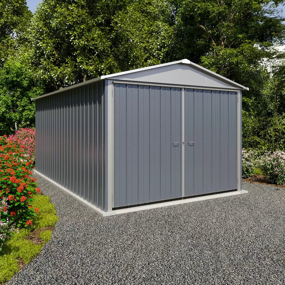 YardMaster 10 x 17ft Premium Metal Grey Shed: Secure Garage, Garden Storage & Home Workshop Solution