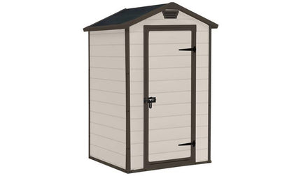 Keter Manor Apex 4x3ft Brown Durable Outdoor Garden Storage Shed - Lockable Door & Weather Resistant Resin