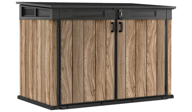 Keter Signature Oak 2020L Horizontal Garden Storage Shed - Durable, Stylish & Secure Outdoor Organization for Garden Tools, Bikes & Wheelie Bins