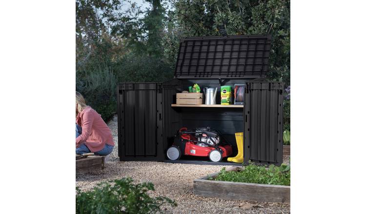 Keter Store It Out Midi 880L Garden Storage Box: Durable, Stylish Brown Outdoor Organizer for Bins & Tools