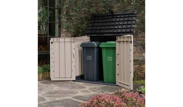 Keter Store It Out Midi 880L Beige/Brown Garden Storage Box - Durable, Weather-Resistant Outdoor Deck Box for Tools & Cushions