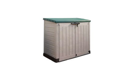 Keter Store It Out MAX 1200L: Durable Outdoor Garden Storage Box for Tools, Furniture, and Wheelie Bins - Beige/Green