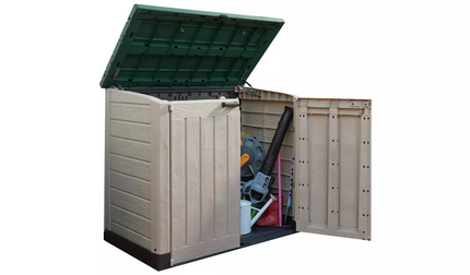 Keter Store It Out MAX 1200L: Durable Outdoor Garden Storage Box for Tools, Furniture, and Wheelie Bins - Beige/Green