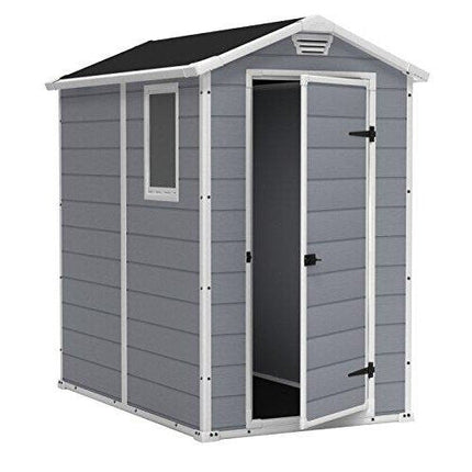 Keter Manor 6x4 ft Grey Durable Outdoor Plastic Garden Storage Shed with Window and Ventilation - Ideal for Tools and Equipment