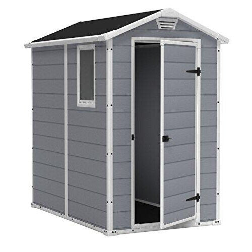 Keter Manor 6x4 ft Grey Durable Outdoor Plastic Garden Storage Shed with Window and Ventilation - Ideal for Tools and Equipment