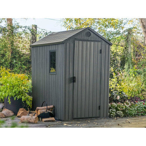 Keter Darwin 6x4ft Grey Garden Shed: Durable, Low-Maintenance Outdoor Storage with Wood-Effect Evotech™ Composite